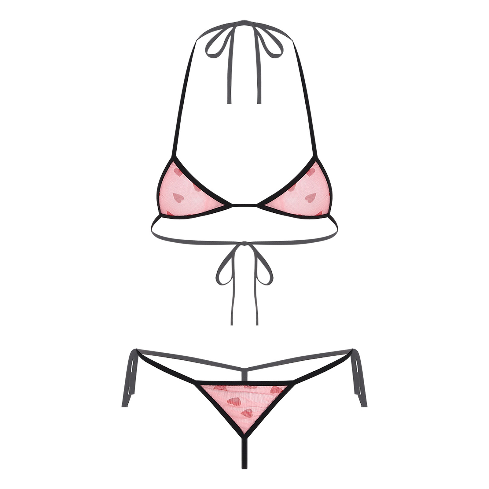Sheer Mesh Bra - レディース マイクロミニビキニ ランジェリー 下着セット プリント シアーメッシュ
