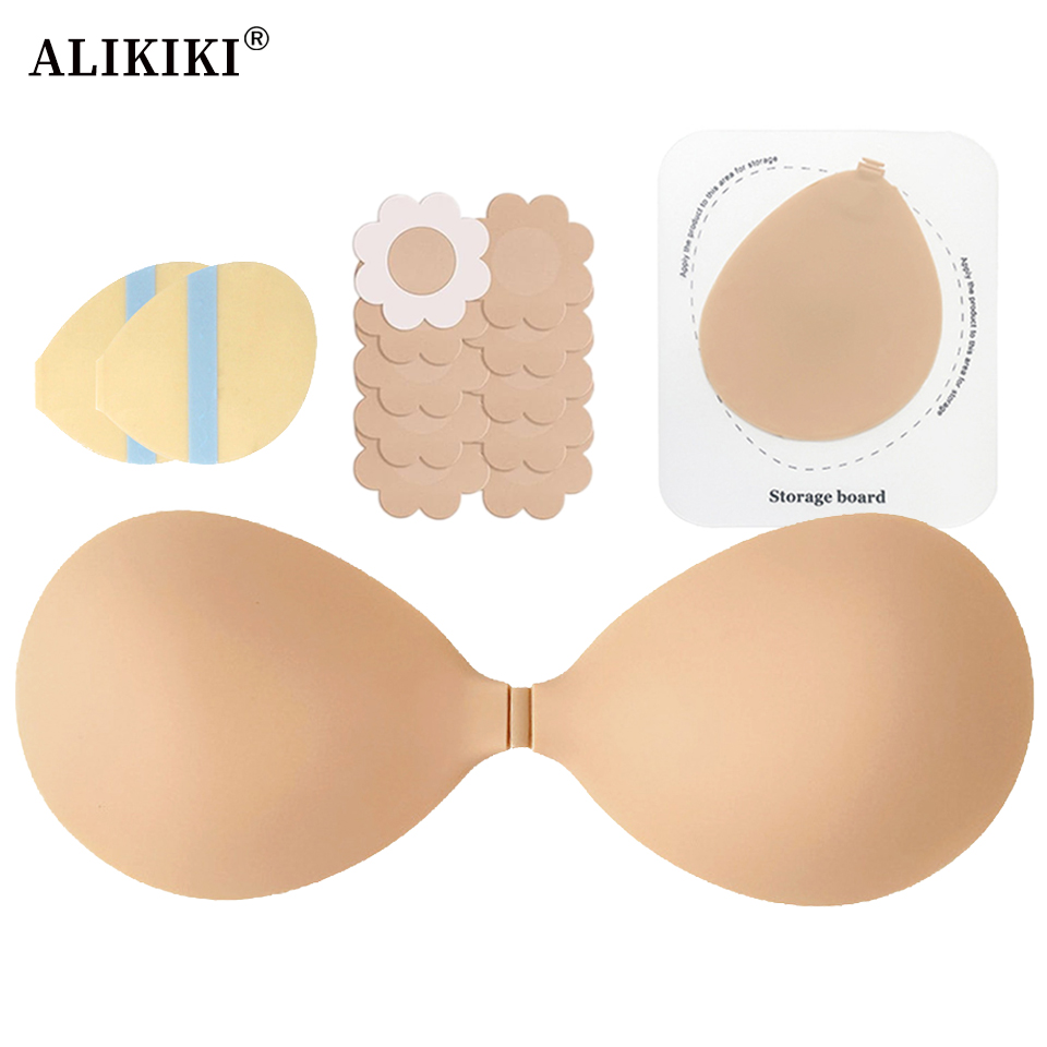 Backless Bra Sticky - バストアップシリコンスティックオンブラ、交換可能な粘着式スティッキーブラ、プッシュアップ、見えないストラップレスバックレス下着