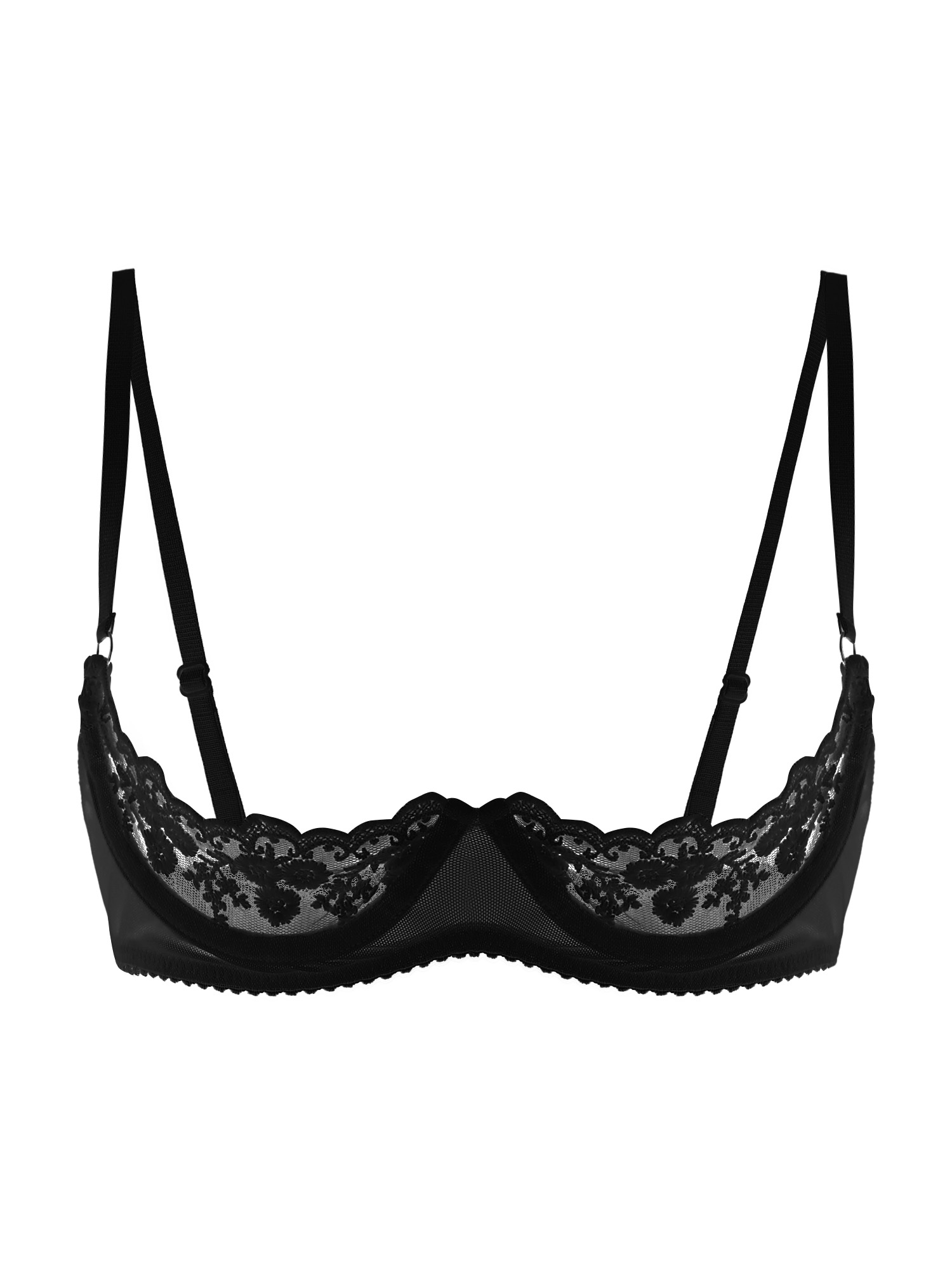 女性用セクシーオープンカップブラ、透け感のあるレース、露出乳 - Sheer Mesh Bra のレビューと価格