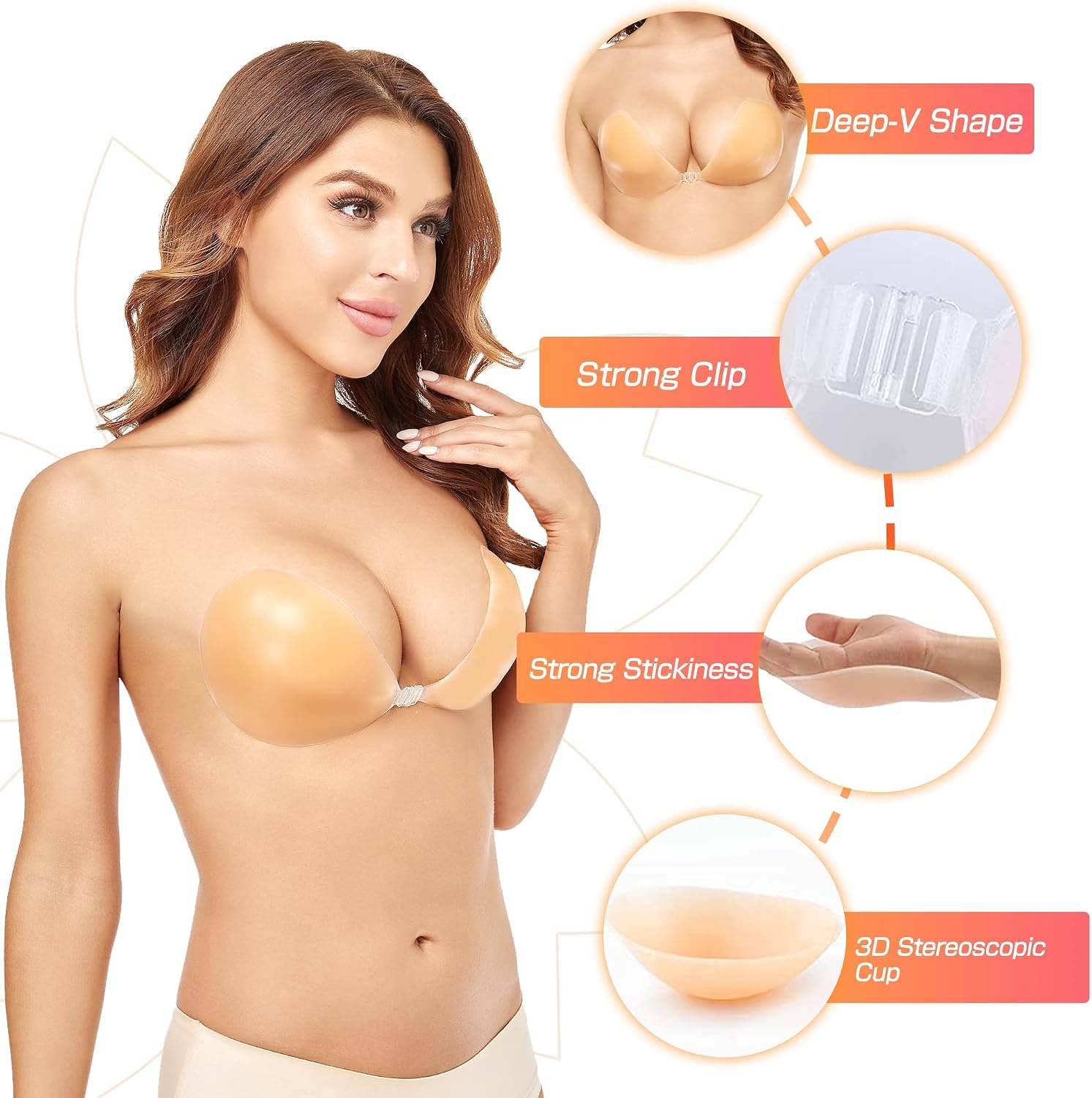プッシュアップワイヤーレスソリッドシリコンブラ、再利用可能な - Backless Bra Sticky のレビューと価格