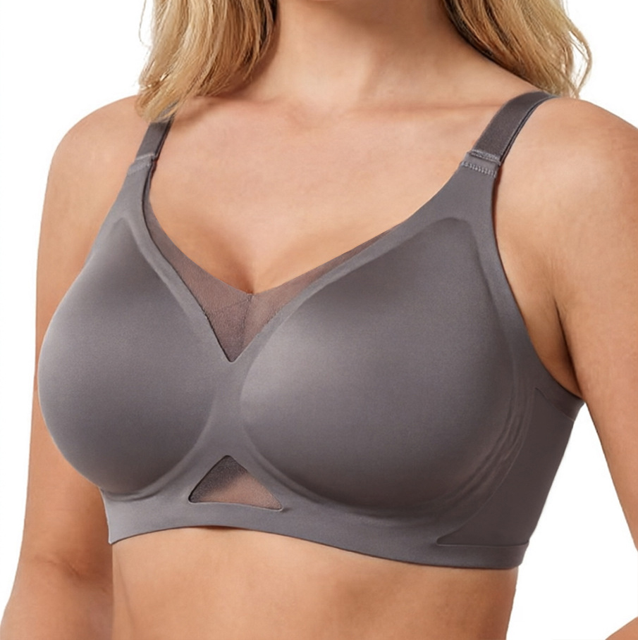 女性用シームレスワイヤレスブラ、メッシュパネル付き、通気性の - Sheer Mesh Bra のレビューと価格