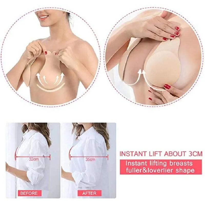 女性プッシュアップブラジャー自己粘着シリコーンストラップレス - Strapless Bra Adhesive のレビューと価格